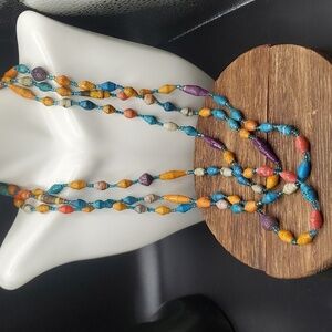 N2736 festive paper lantern‎ necklace triple layer